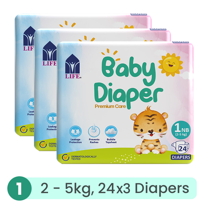 Life Baby Diaper Size 1-Newborn (2-5KG) 24's (Bundle of 3)