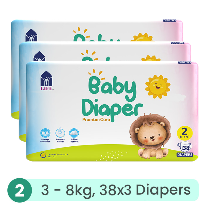 Life Baby Diaper Size 2-Small (3-8KG) 38's (Bundle of 3)