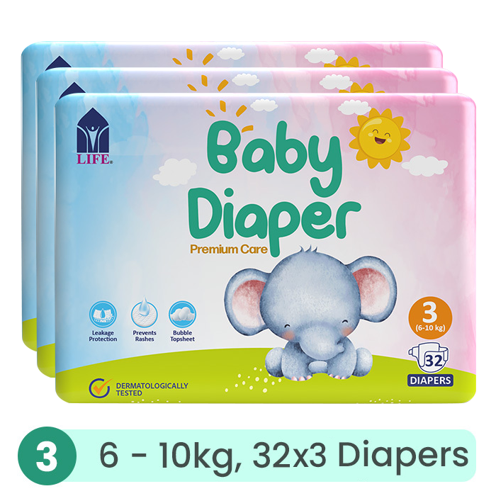 Life Baby Diaper Size 3-Medium (6-10KG) 32's (Bundle of 3)