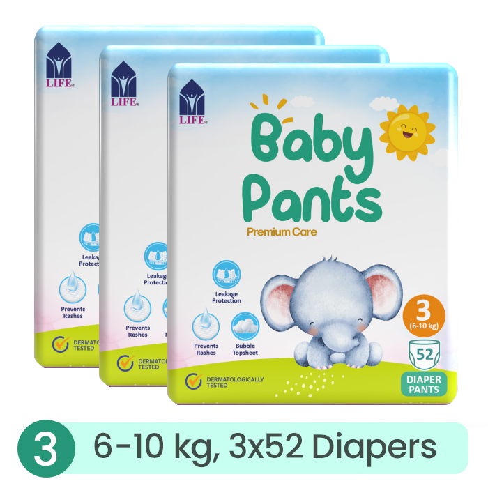 Life Baby Diaper Pants Size 3-Medium (6-10KG) 52'S ( Bundle of 3)