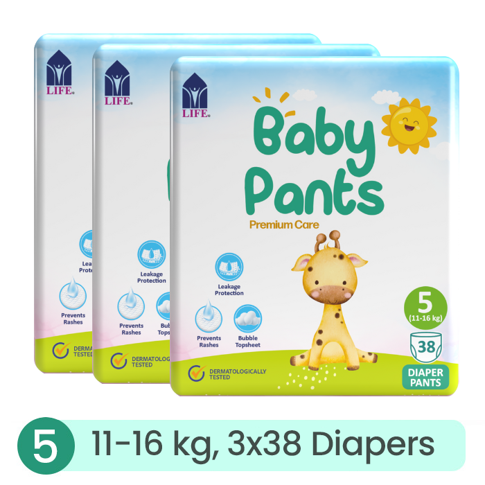 Life Baby Diaper Pants Size 5-Extra Large (11-16KG) 38's ( Bundle of 3)