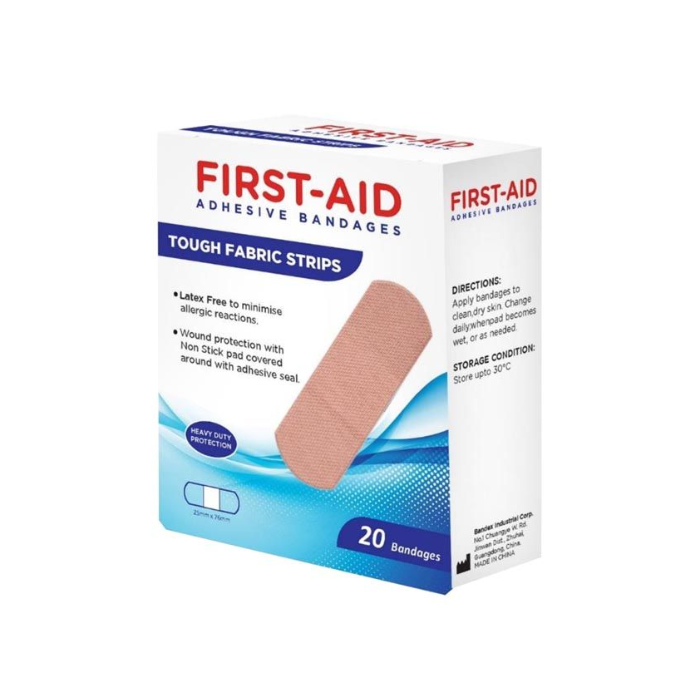 First Aid Tough Fabric Strip Bandages 20'S -25mm76mm