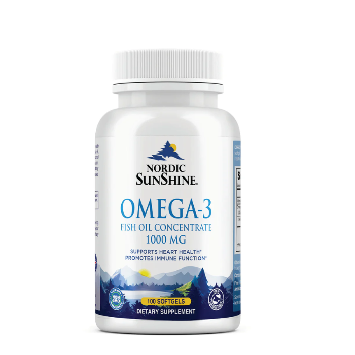 Nordic Sunshine Omega-3 Fish Oil 1000 mg, Supports Heart, Immunity, Joint & Brain Function, 100 Softgels