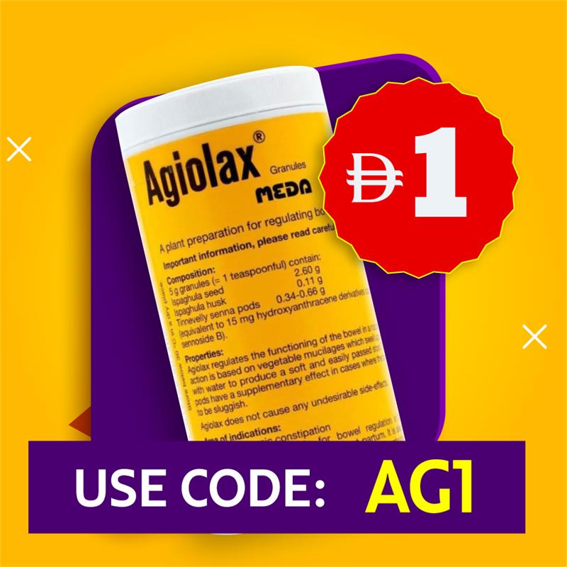 Agiolax Granules, Herbal Fiber & Senna 250g  AED 1, Use Code: AG1 | Expiry 05 2026