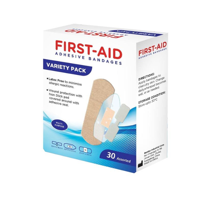 First Aid Variety Pack Bandages Assorted 30'S
