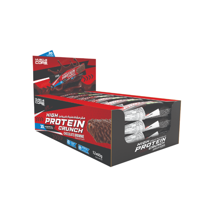 Muscle Core Protein Crunch Bar Chocolate Brownie 60g, 20g Protein, No Sugar, High-Protein - Pack of 12 pcs