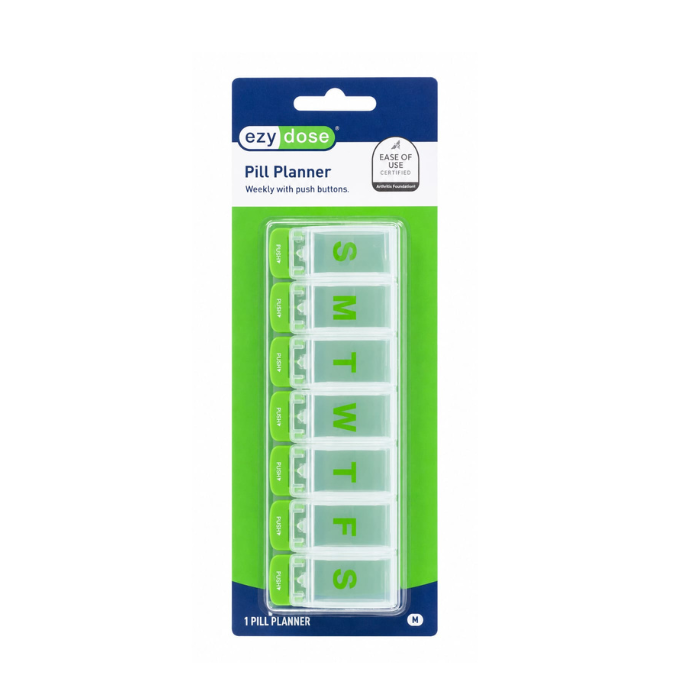 Apothecary Ezy Dose Push Button 7-Day Medication Organizer Pill Box with Lid, Push-Button, Weekly Medicine & Vitamin Storage Planner