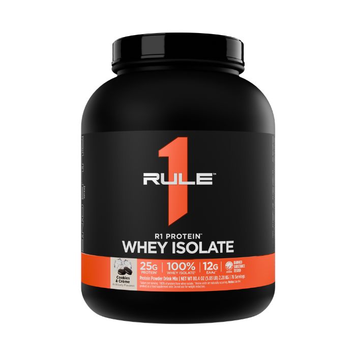 Rule 1 Whey Isolate Powder Cookies & Cream 76 Servings, 25g Protein with Hydrolyzed, 4.89lb