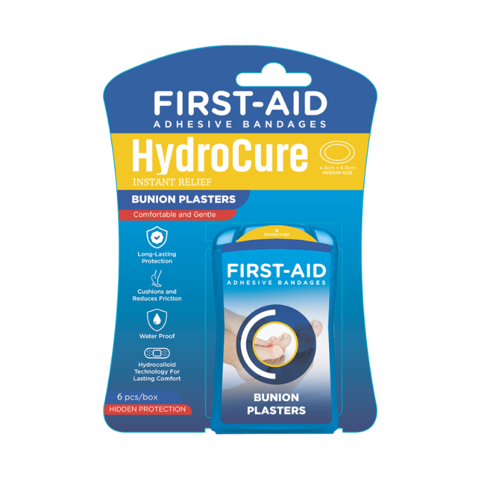 First Aid Hydrocure Hydrocolloid Bunion Plasters for Pressure and Friction Relief, 6 Pieces