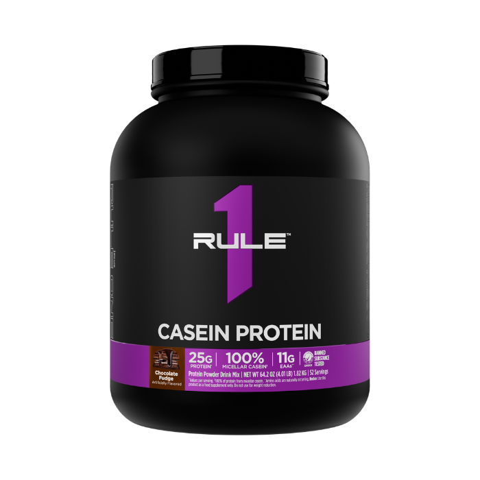 Rule 1 Casein Protein Powder Chocolate Fudge 52 Servings, 25g Protein & 5g BCAAs, 4.01lb