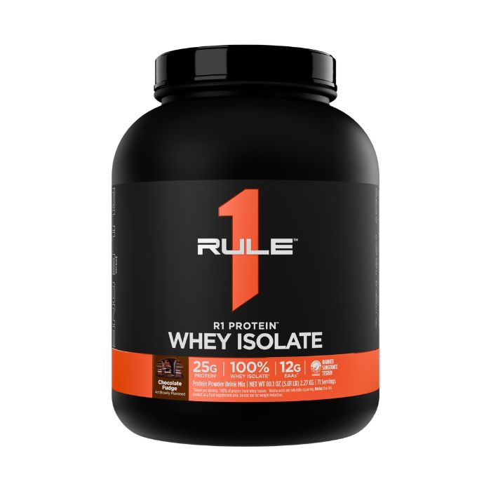 Rule 1 Whey Isolate Chocolate Fudge, Fast-Absorbing High Protein Powder, 71 Servings 5lb