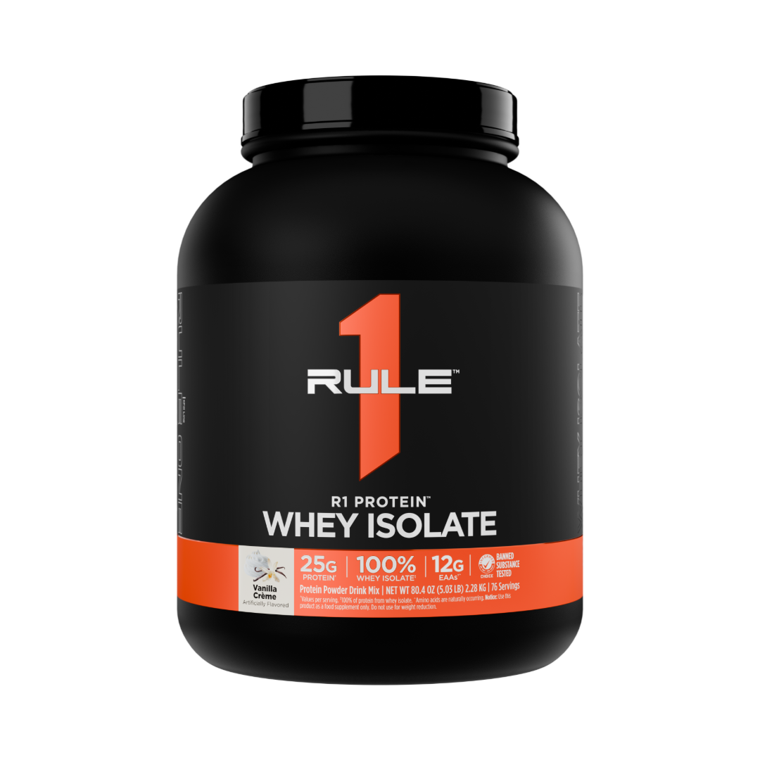 Rule 1 Protein Whey Isolate Vanilla Creme, 25g Protein & 6g+ BCAAs Per Scoop, 76 Servings, 5lb