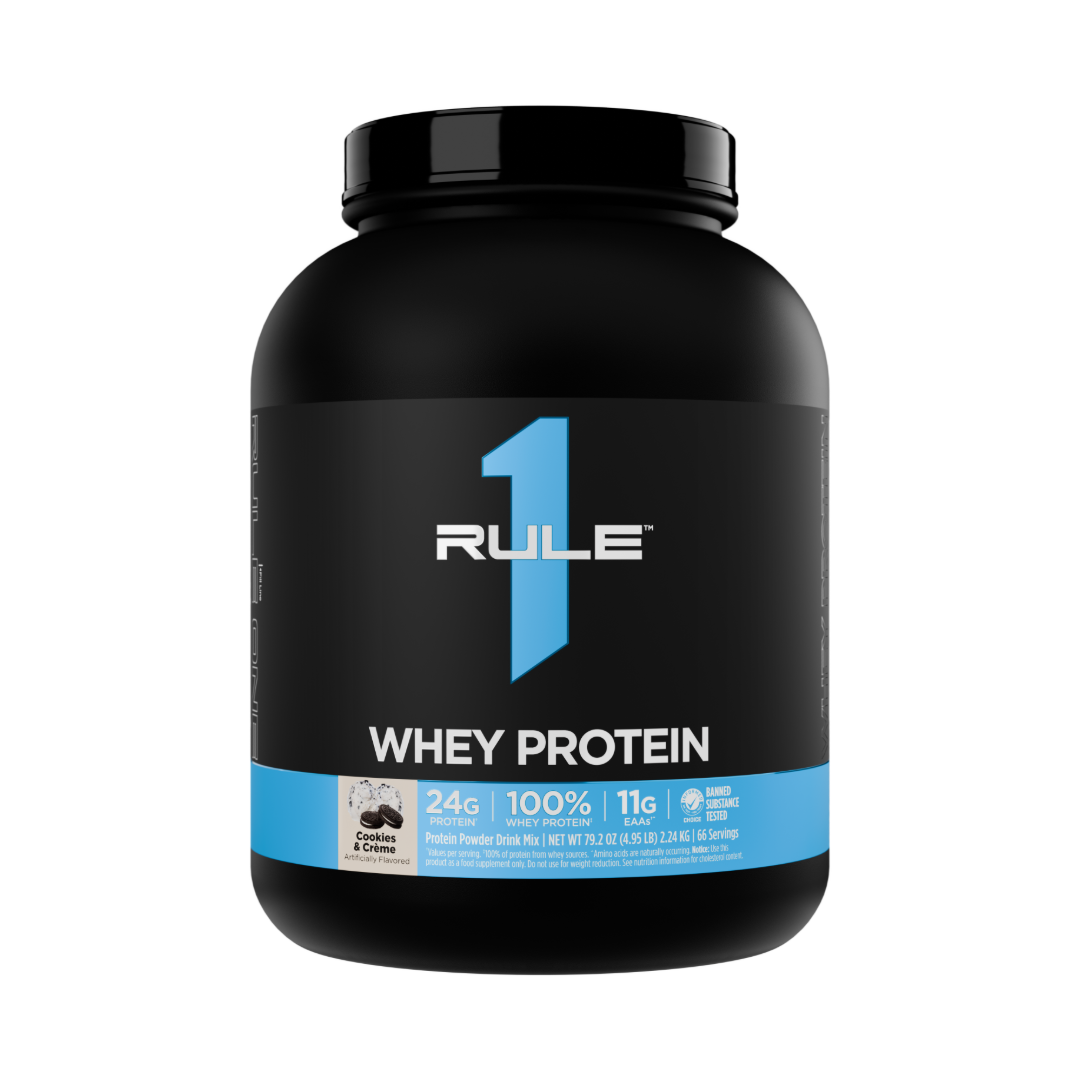Rule 1 Whey Blend Protein Powder Cookies & Cream, Whey Concentrate, Isolate & Hydrolyzed 66 Servings, 4.95lb