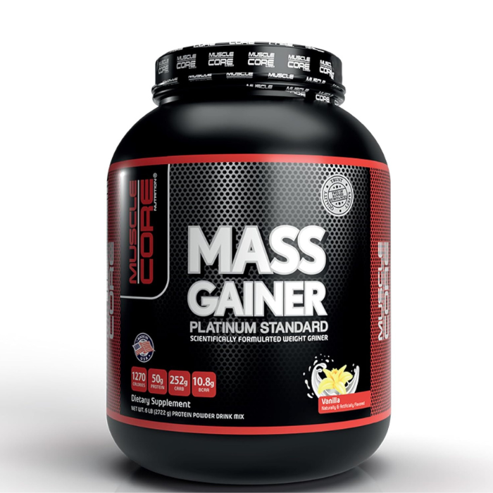 Muscle Core Mass Gainer Vanilla, High-Calorie Weight Gainer for Muscle Growth and Strength, 6 lb