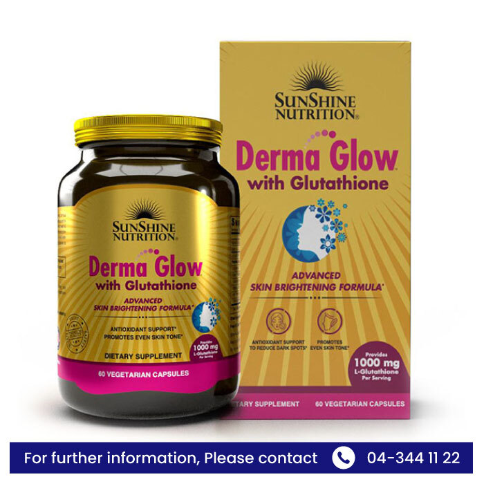 Sunshine Nutrition Derma Glow – 1000mg L-Glutathione Skin Brightening & Antioxidant Support, 60 Veg Capsules