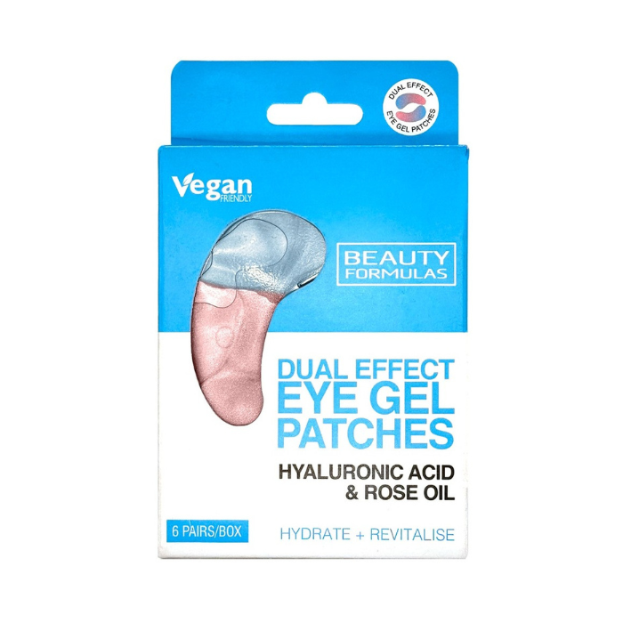 Beauty Formulas Dual Effect Eye Gel Patches with Hyaluronic Acid & Rose Oil, Hydrating Under Eye Treatment, 6 Patches