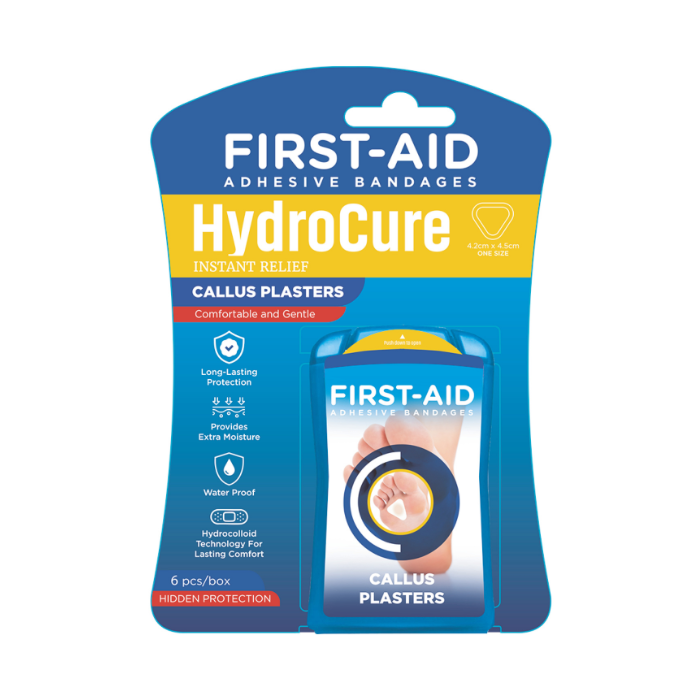 First Aid Hydrocure Hydrocolloid Callus Plasters for Pressure Relief and Skin Softening, 6 Pieces