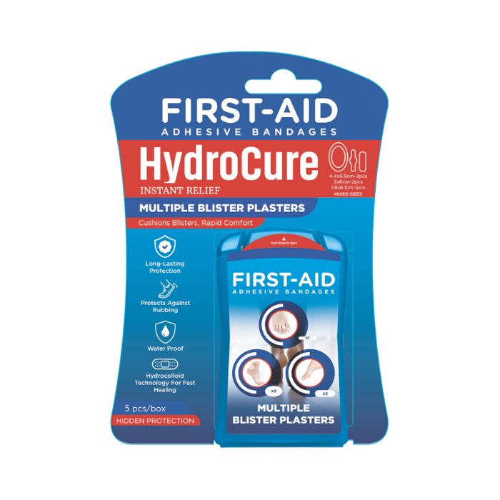 First Aid Hydrocure Multiple Blister Plasters Hydrocolloid Waterproof Protection, 5 Pieces