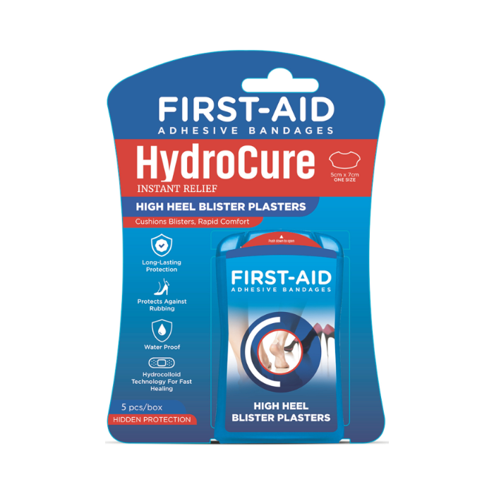 First Aid Hydrocure High Heel Hydrocolloid Blister Plasters for Heel Protection, 5 Pieces