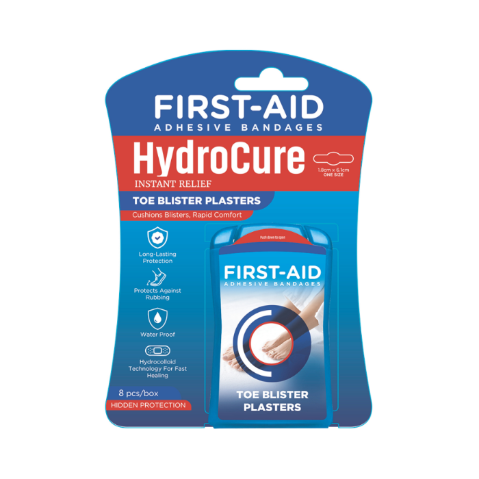 First Aid Hydrocure Toe Hydrocolloid Blister Plasters for Friction Relief and Protection, 8 Pieces