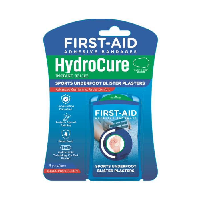 First Aid Hydrocure Sports Underfoot Hydrocolloid Blister Plasters for Sole Protection, 5 Pieces