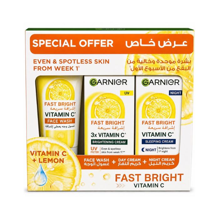 Garnier SkinActive Fast Fairness Brightening Skincare Set Face Wash 100ml + Day Cream 50ml + Night Cream 50ml