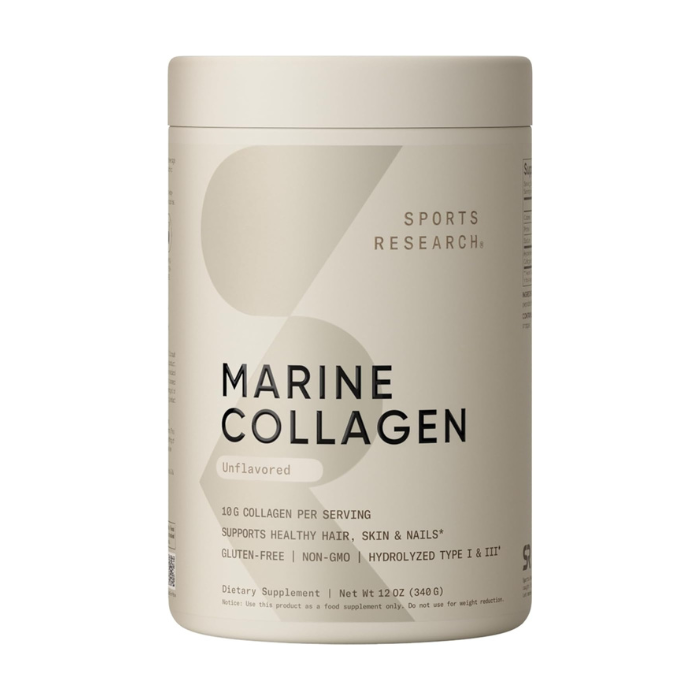 Sports Research Marine Collagen Peptides Powder, Hydrolyzed Type I & III Collagen for Hair, Skin & Joints, 340g