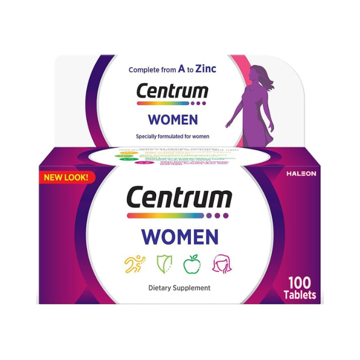 Centrum Women Multivitamin & Mineral Tablets for Energy, Immunity and Bone Health, 100 Tablets