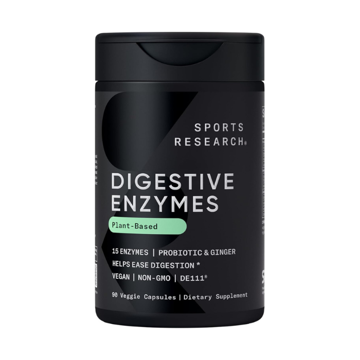 Sports Research Vegan Digestive Enzymes with Probiotics and Ginger Support Supplement, 90 Veggie Capsules