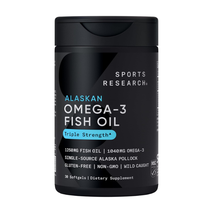 Sports Research Triple Strength Omega-3 Fish Oil 1250mg, Heart Support, 30 Softgels