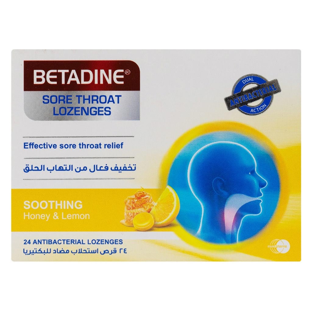 Betadine Sore Throat Lozenges Honey & Lemon 24s