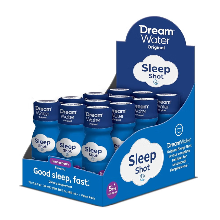 Dream Water Sleep Aid Shot Snoozeberry 74ml, Fast-Acting Supplement with GABA, Melatonin and 5-HTP - Pack of 12