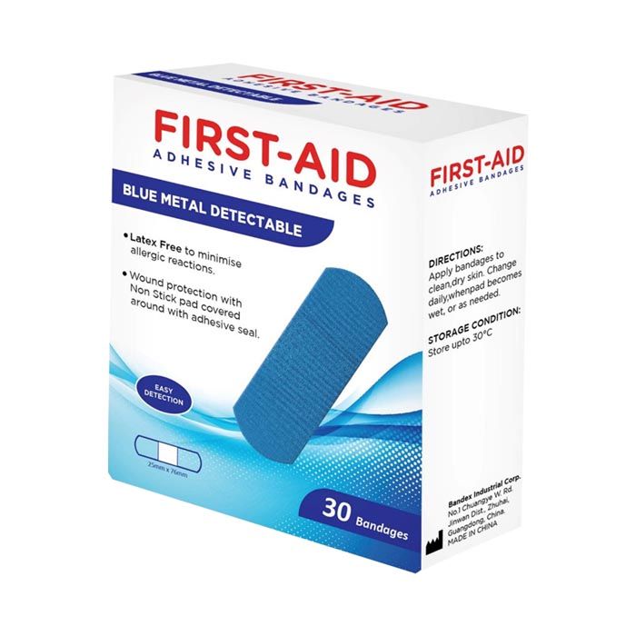First Aid Bluemetal Detectable Bandages 30'S-25 mmx76mm