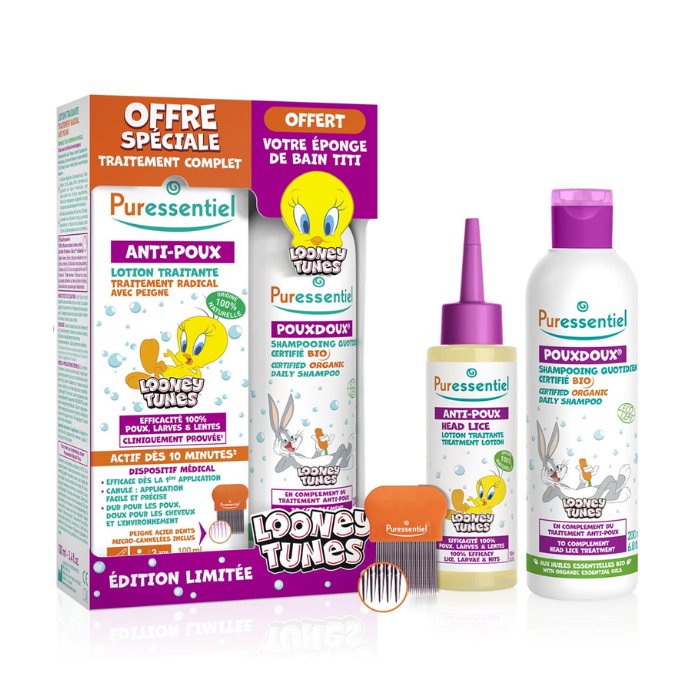Puressentiel Looney Tunes Head Lice Lotion + Comb + Shampoo Combo Pack