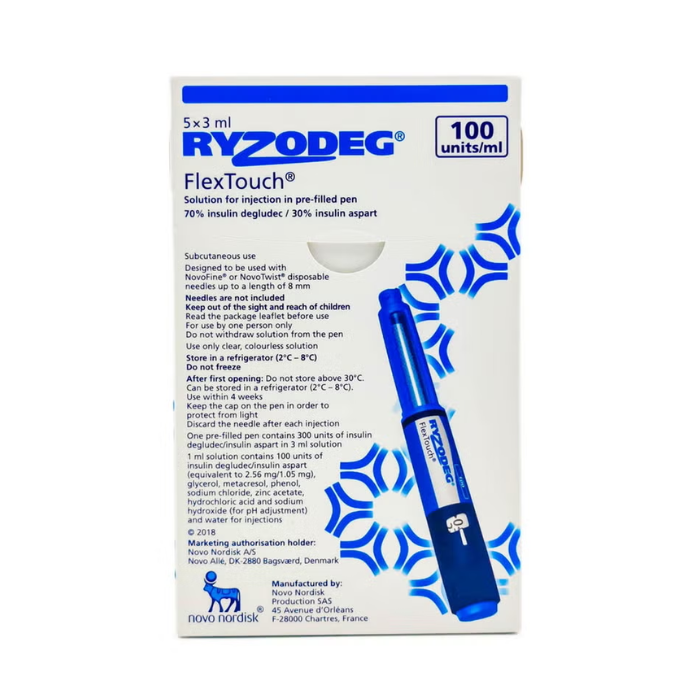 RYZODEG 100IU/ML SOL FOR INJ SC PF PEN 3ML 5S