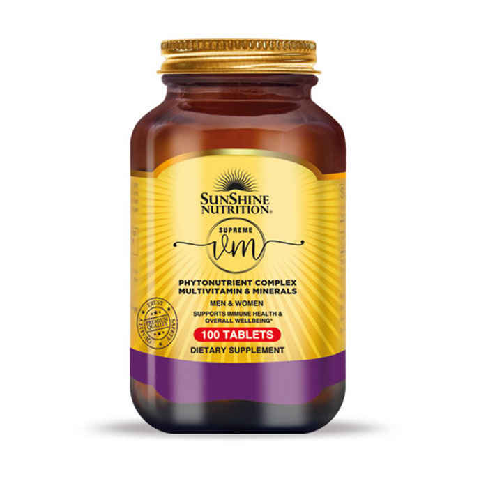 Sunshine Nutrition Supreme VM Phyto Multivitamin & Minerals for Men & Women – Immune, Energy & Digestive Support – 100 Tablets