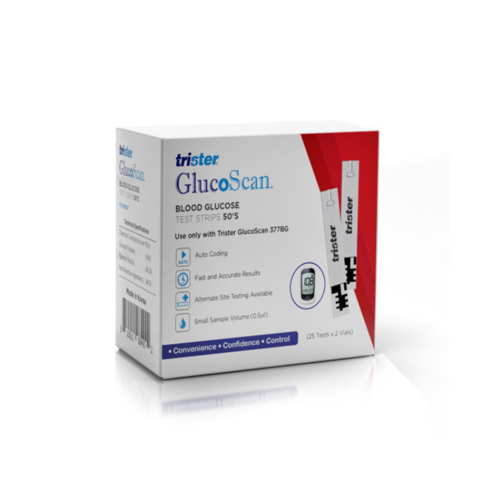 Trister Glucoscan Blood Glucose Test Strips 50s, Auto-Coding, Fast and Accurate Results, TS-378BGT