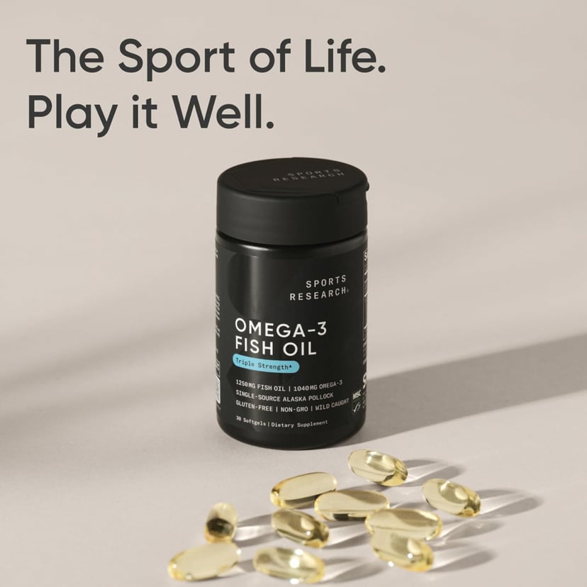 Sports Research Triple Strength Omega-3 Fish Oil 1250mg, Heart Support, 30 Softgels