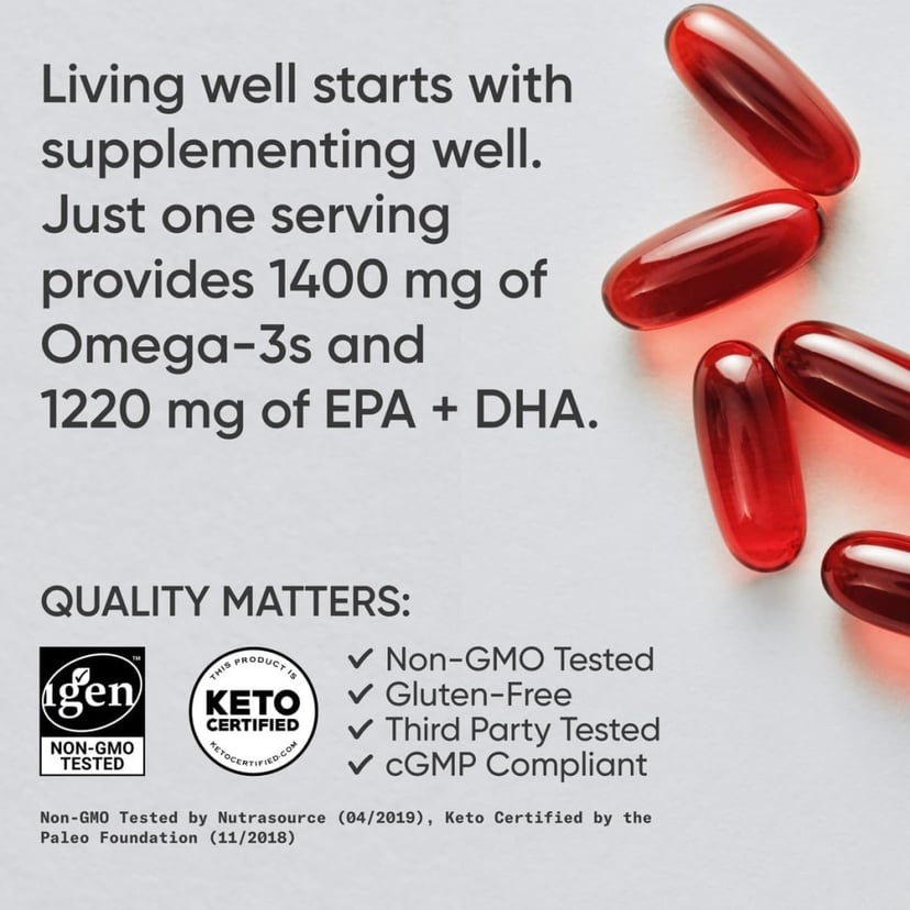 Sports Research Keto Omega-3 1400mg with MCT Oil & Astaxanthin Full Spectrum, 120 Softgels