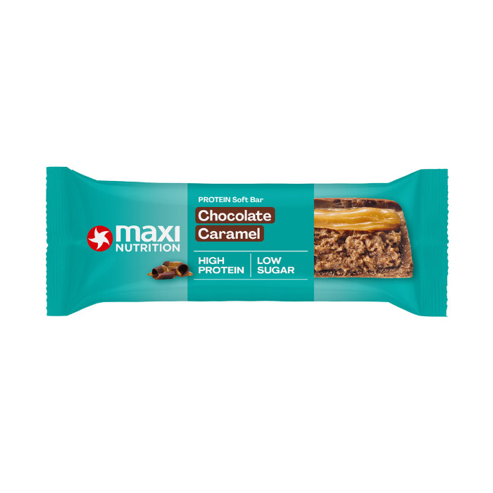 Maxi Nutrition Soft Chocolate Caramel, 14g Protein, Low Sugar Chocolate-Coated Snack Bar, 45g, Pack of 16