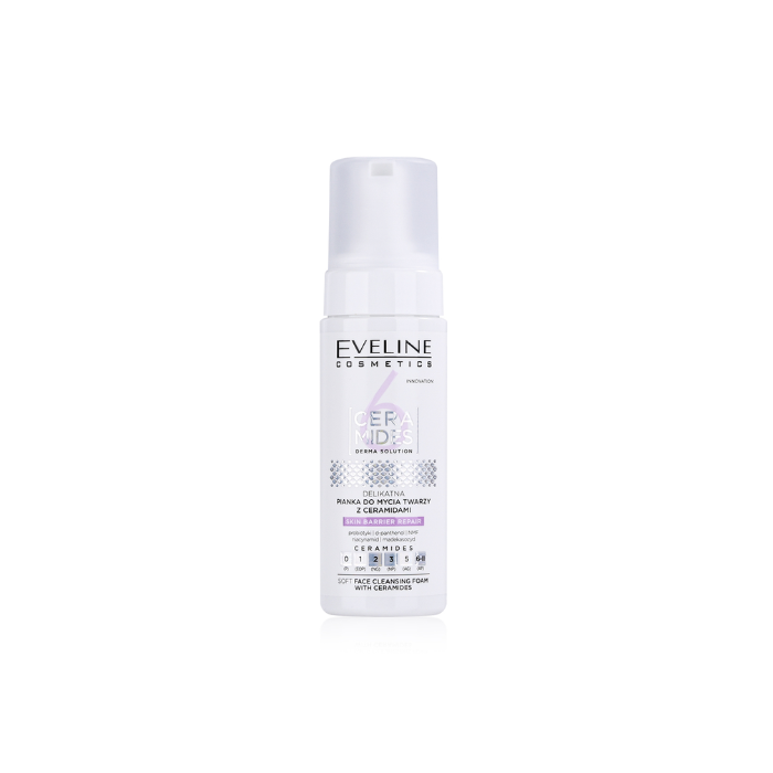 Eveline 6 Ceramides Soft Face Cleansing Foam, Gentle Hydrating pH-Balanced for Sensitive Skin, 150ml