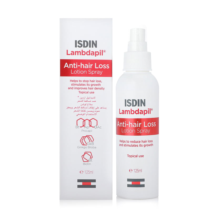 Isdin Lambdapil Anti-Hair Loss Lotion Spray, Hair Strengthening Scalp Treatment with Biotin & Zinc, 125ml