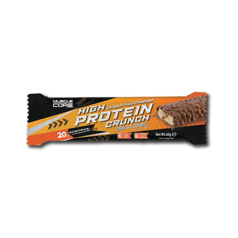 Muscle Core Protein Crunch Bar Cookies & Caramel, 20g Protein, No Sugar, Guilt-Free High Protein 60g