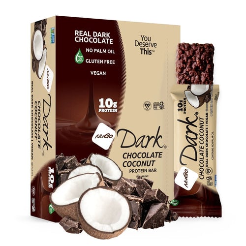 NuGo Dark Chocolate Coconut Bar 50g, 10g Vegan Protein, Gluten Free, Non-GMO, Pack of 12 pcs