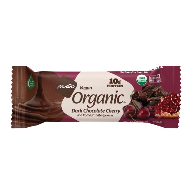 NuGo Organic Dark Chocolate Cherry Protein Bar, Vegan, Gluten Free, 10g Plant Protein, 50g