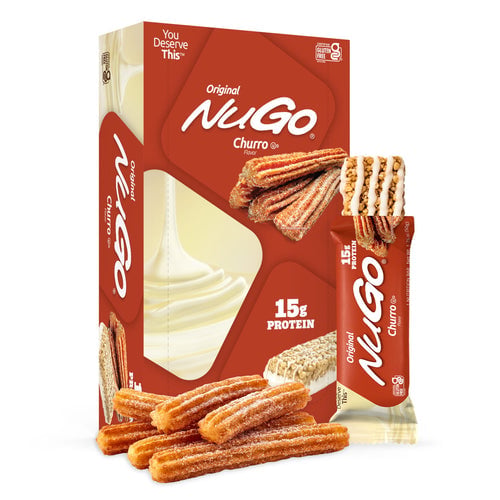 NuGo Original Churro Protein Bar 50g, 15g Protein, Gluten Free, Cinnamon Crunch Yogurt, Pack of 15 pcs