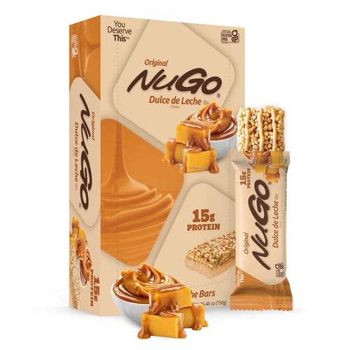 NuGo Original Dulce De Leche Bar 50g,15g Protein, Gluten Free Caramel-Inspired Crunchy Snack, Pack of 15 pcs