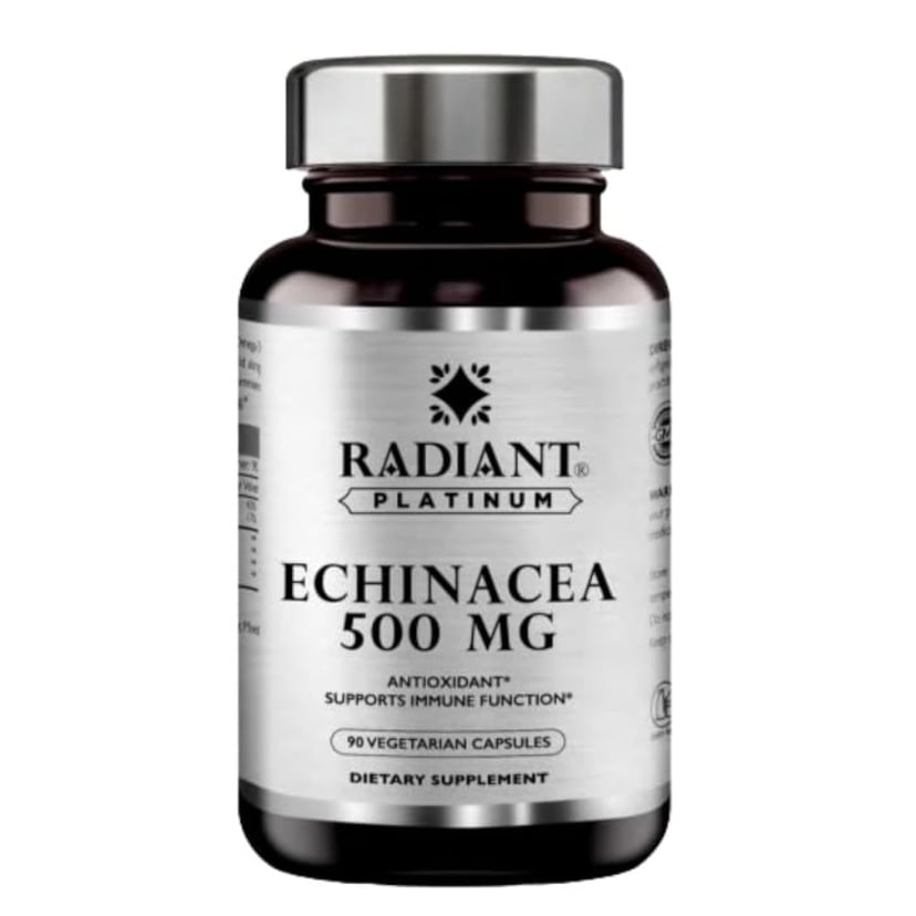Radiant Platinum Echinacea 500mg, Immune Support, Cold & Flu Relief Herbal Supplement - 90 Veg Capsules
