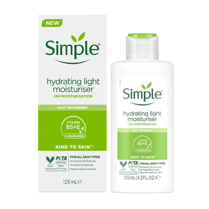 Simple Kind to Skin Hydrating Light Facial Moisturizer Lightweight, 12-Hour Hydration for Sensitive Skin, 125ml