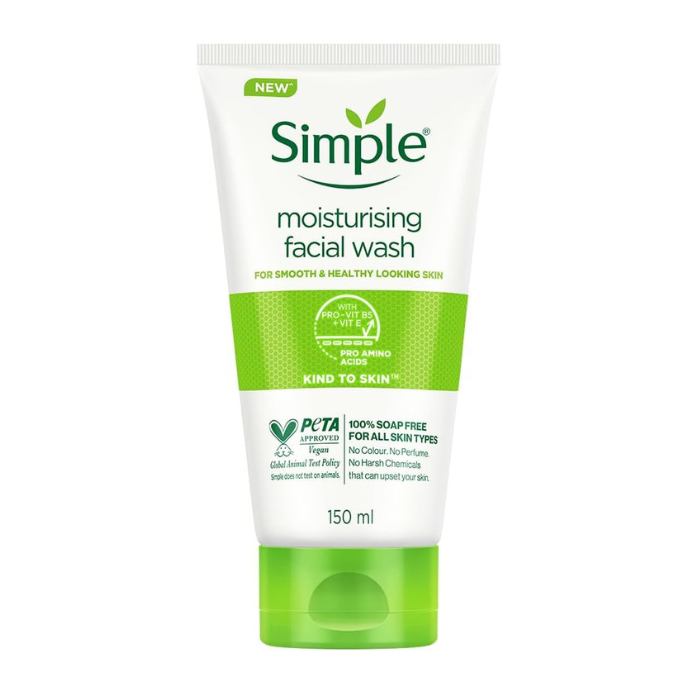 Simple Kind to Skin Moisturizing Facial Wash Hydrating, Gentle Cleanser for Sensitive and Healthy Skin, 150 ml